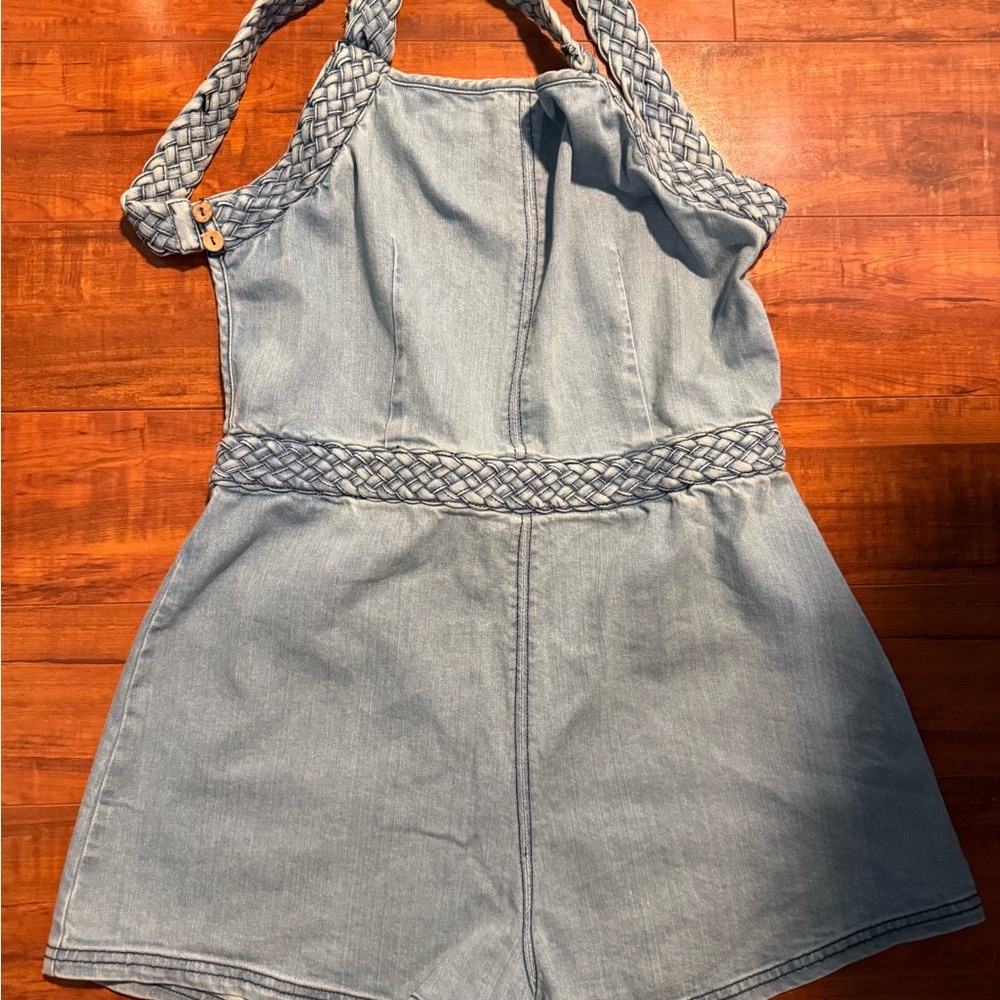 Free People Denim Romper with Braided Straps - Picture 12 of 12
